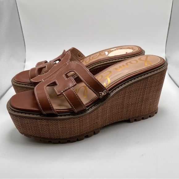 NWOB Sam Edelman Women's Laine Platform Wedge Sandal Color: Rich Cognac size 8.5 - Picture 5 of 11
